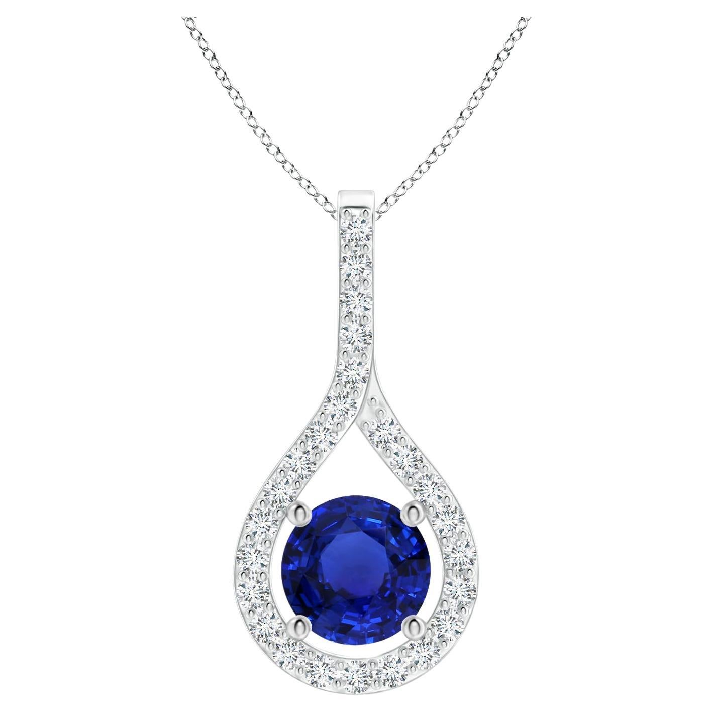 ANGARA GIA Certified Natural Blue Sapphire and Diamond Platinum Pendant For Sale