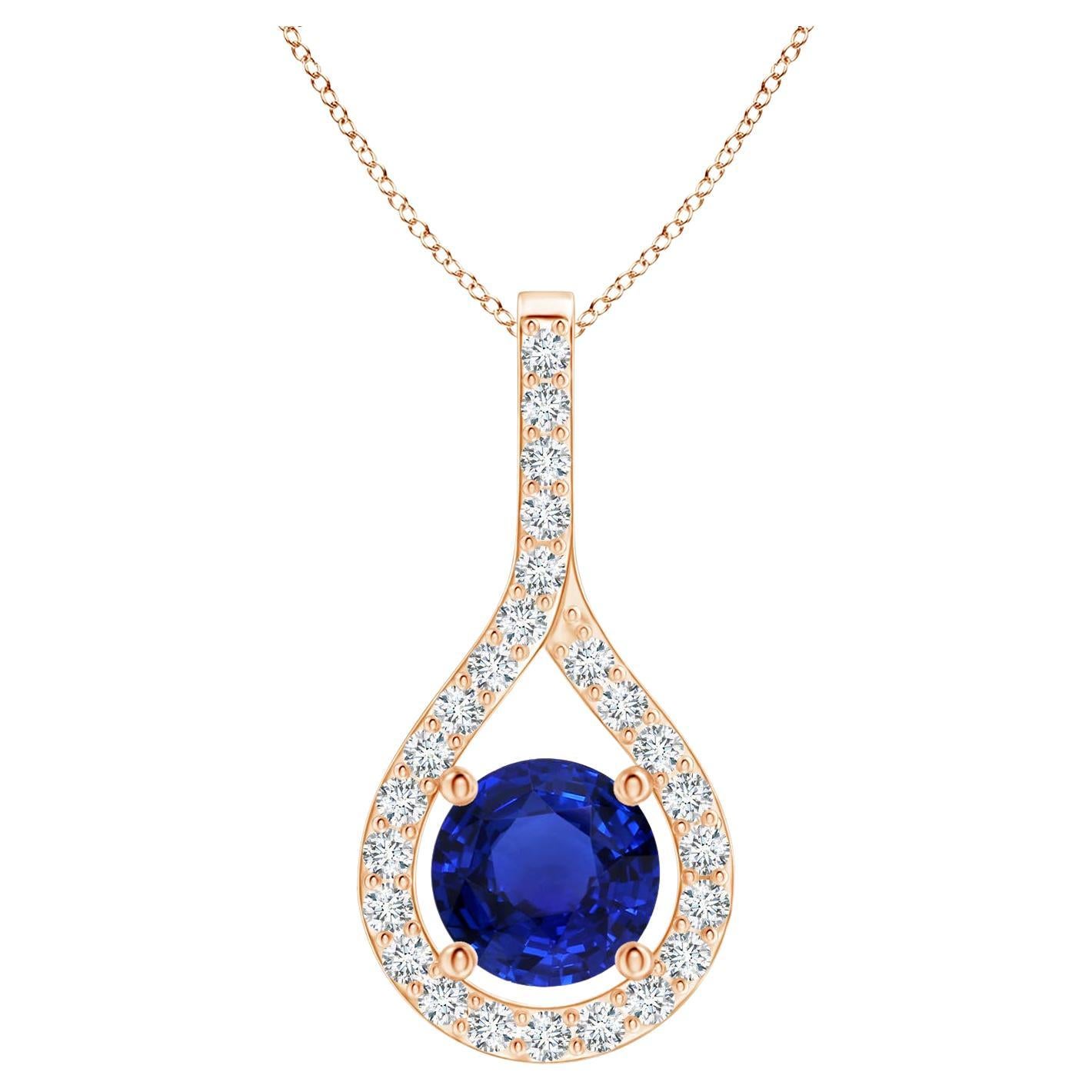 ANGARA GIA Certified Natural Blue Sapphire and Diamond Rose Gold Pendant For Sale