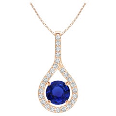 ANGARA GIA Certified Natural Blue Sapphire and Diamond Rose Gold Pendant