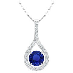 Angara GIA Certified Natural Blue Sapphire and Diamond White Gold Pendant