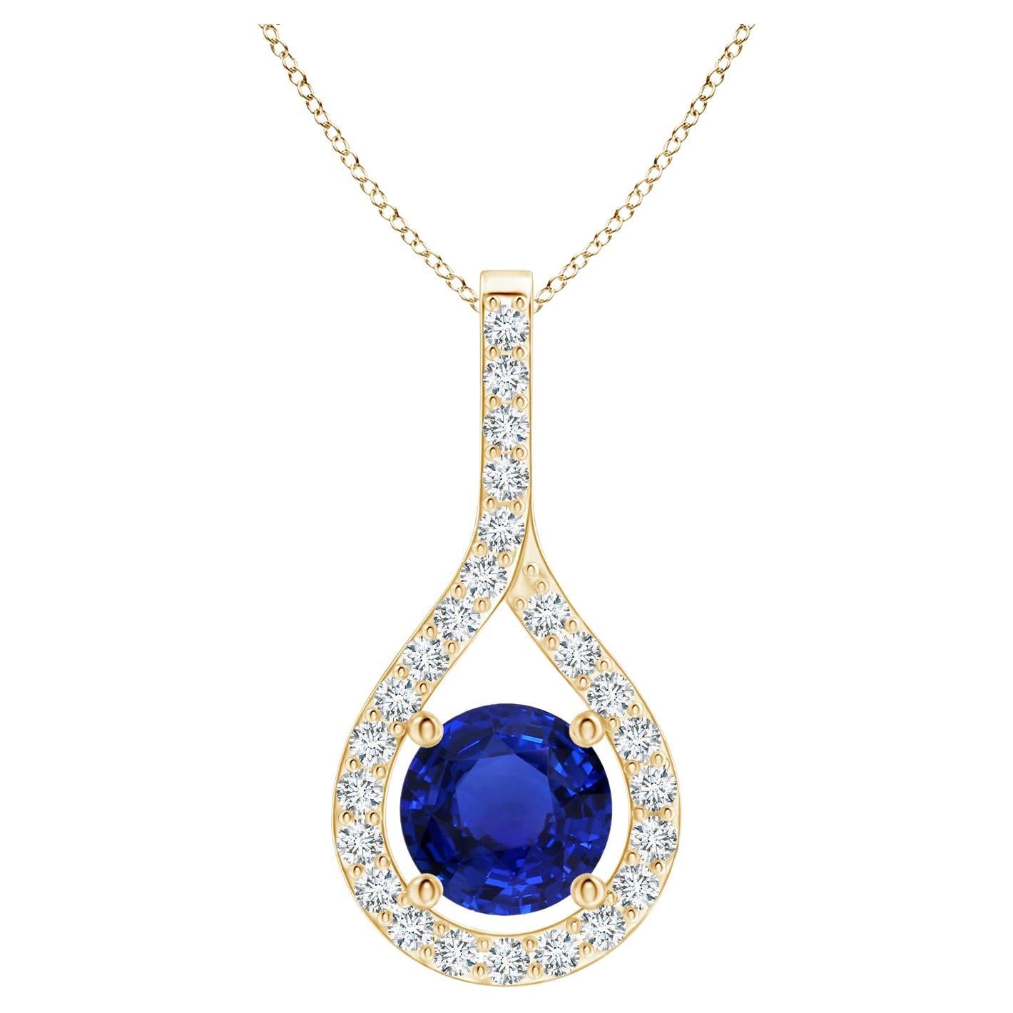 ANGARA GIA Certified Natural Blue Sapphire and Diamond Yellow Gold Pendant