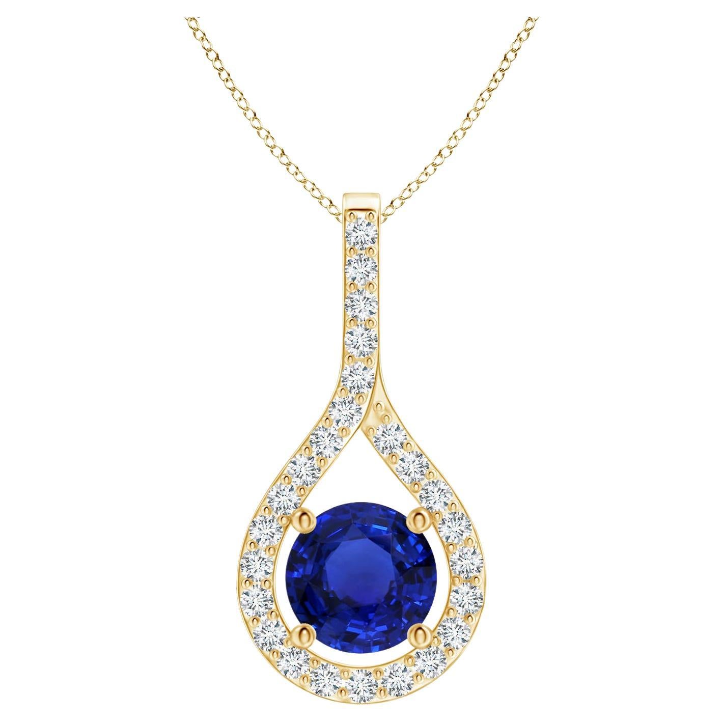 ANGARA GIA Certified Natural Blue Sapphire and Diamond Yellow Gold Pendant For Sale
