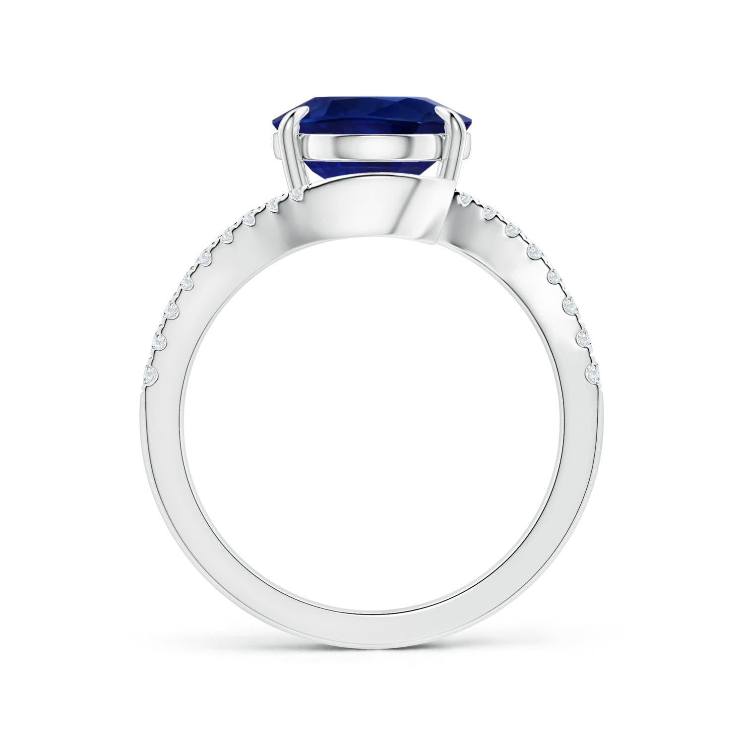 For Sale:  ANGARA GIA Certified Natural Blue Sapphire Bypass Ring in Platinum with Diamonds 2