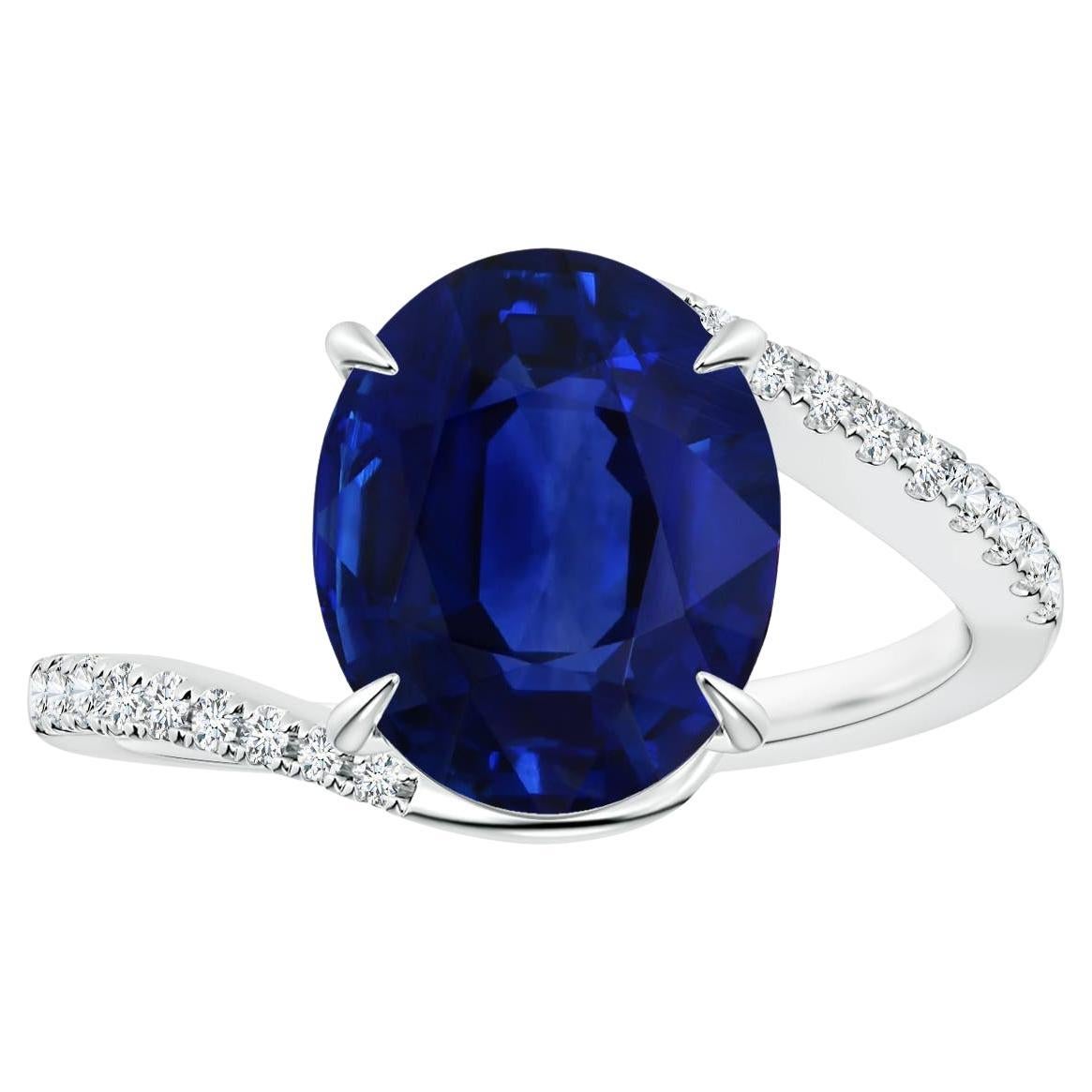 For Sale:  ANGARA GIA Certified Natural Blue Sapphire Bypass Ring in Platinum with Diamonds