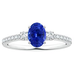 Angara Gia Certified Natural Blue Sapphire & Diamond 3-Stone Ring in White Gold