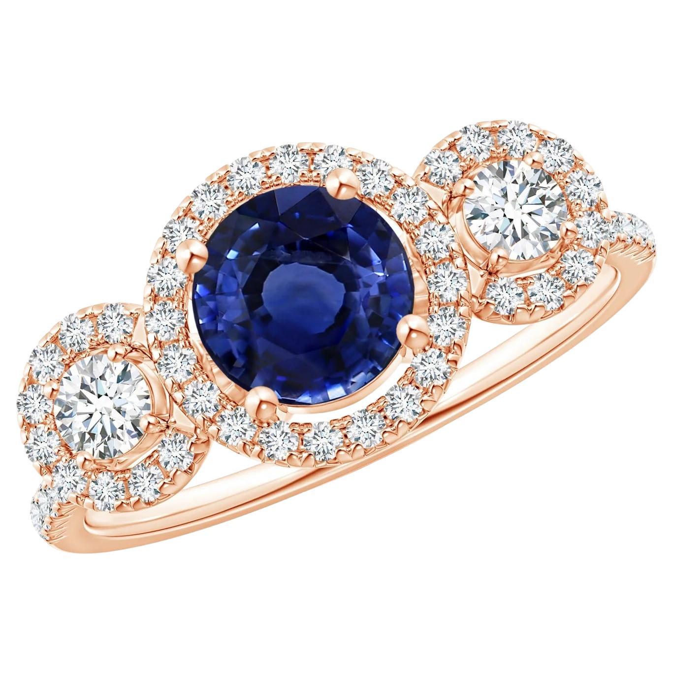 Customizable Angara Gia Certified Natural 3Stone Blue Sapphire Rose