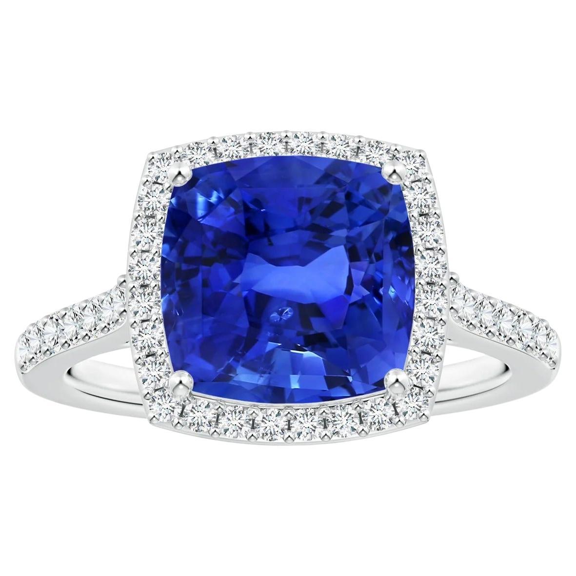 ANGARA Bague en platine avec halo de saphirs bleus naturels certifiés GIA et diamants