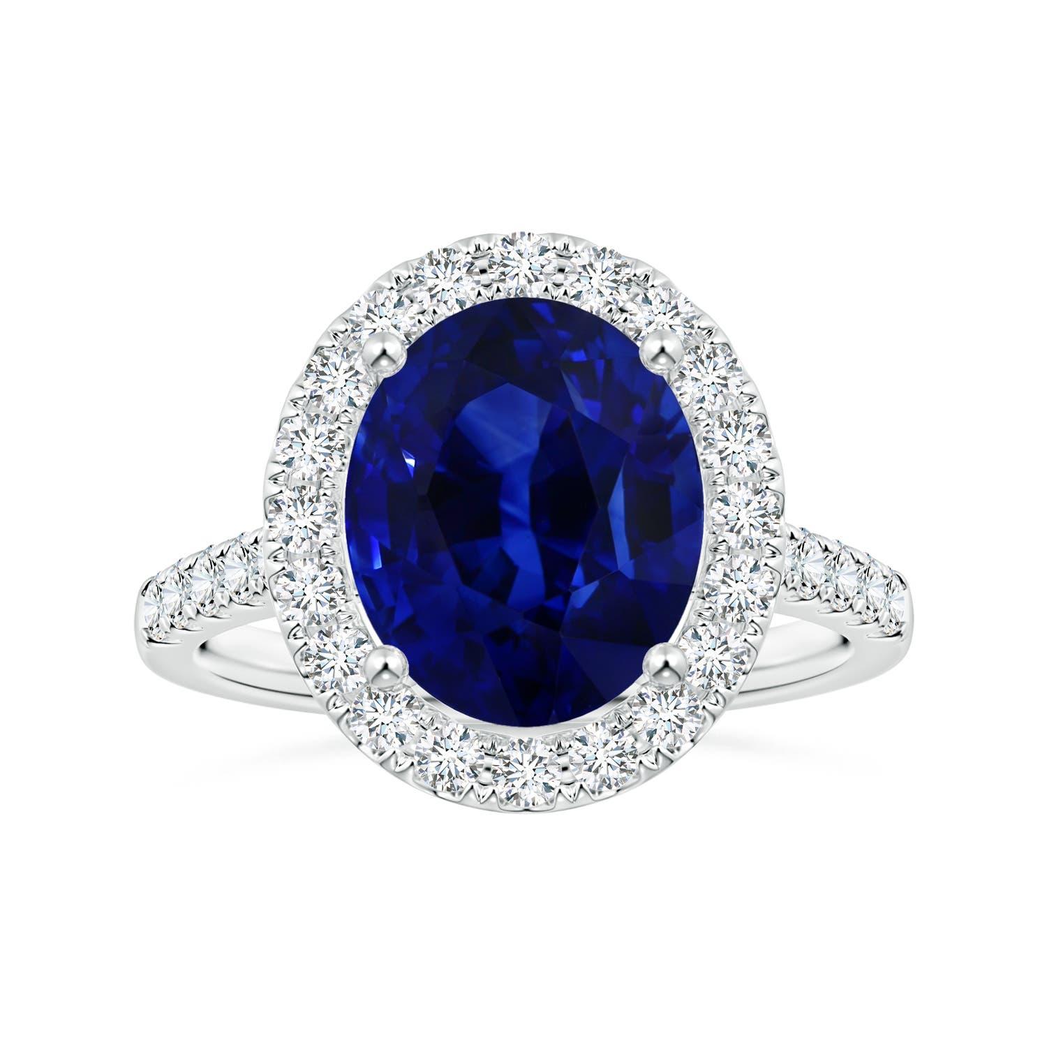 For Sale:  Angara Gia Certified Natural Blue Sapphire Halo Ring in Platinum with Diamonds