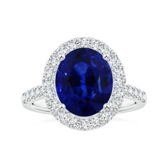 Angara Gia Certified Natural Blue Sapphire Halo Ring in Platinum with Diamonds