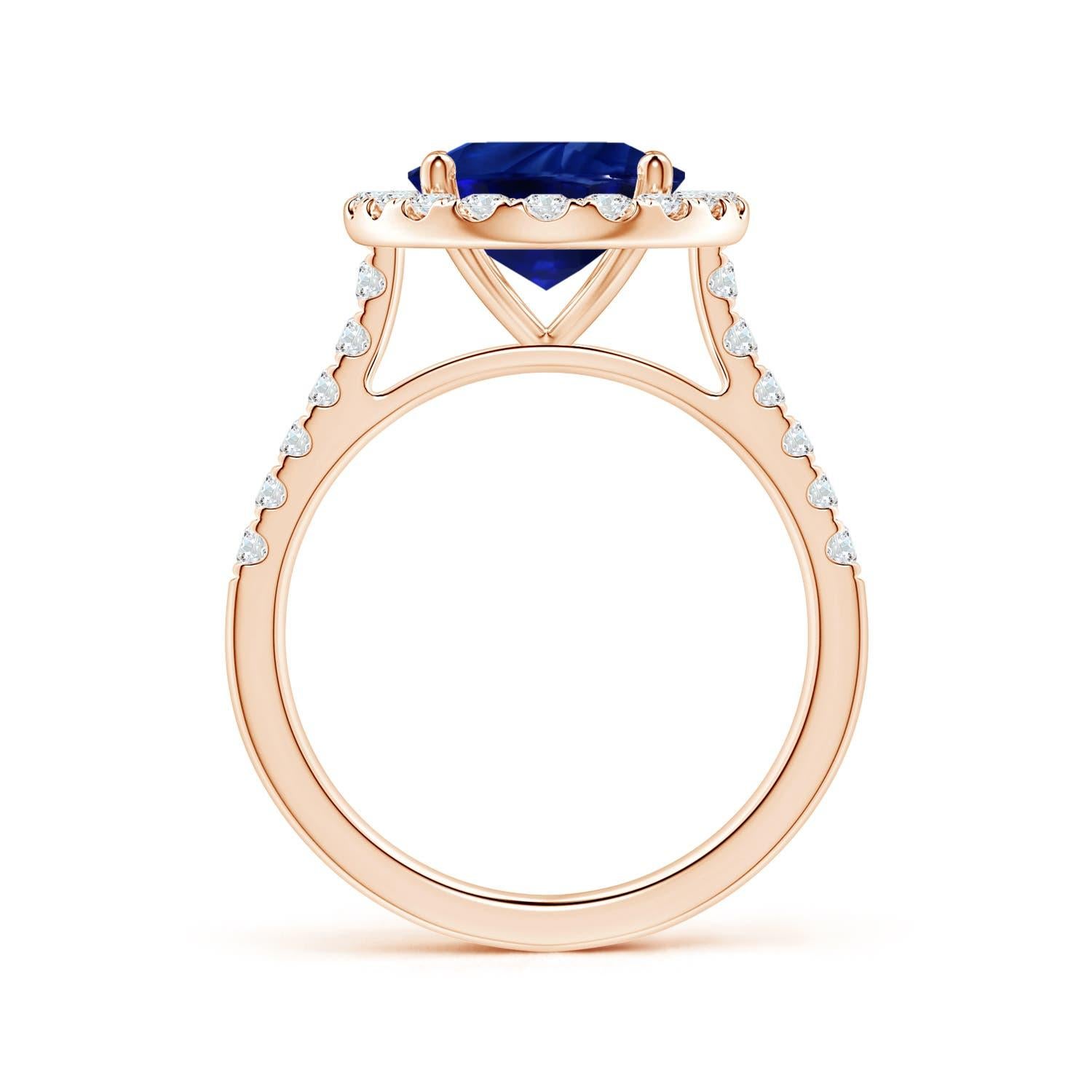 For Sale:  Angara Gia Certified Natural Blue Sapphire Halo Ring in Rose Gold with Diamonds 2