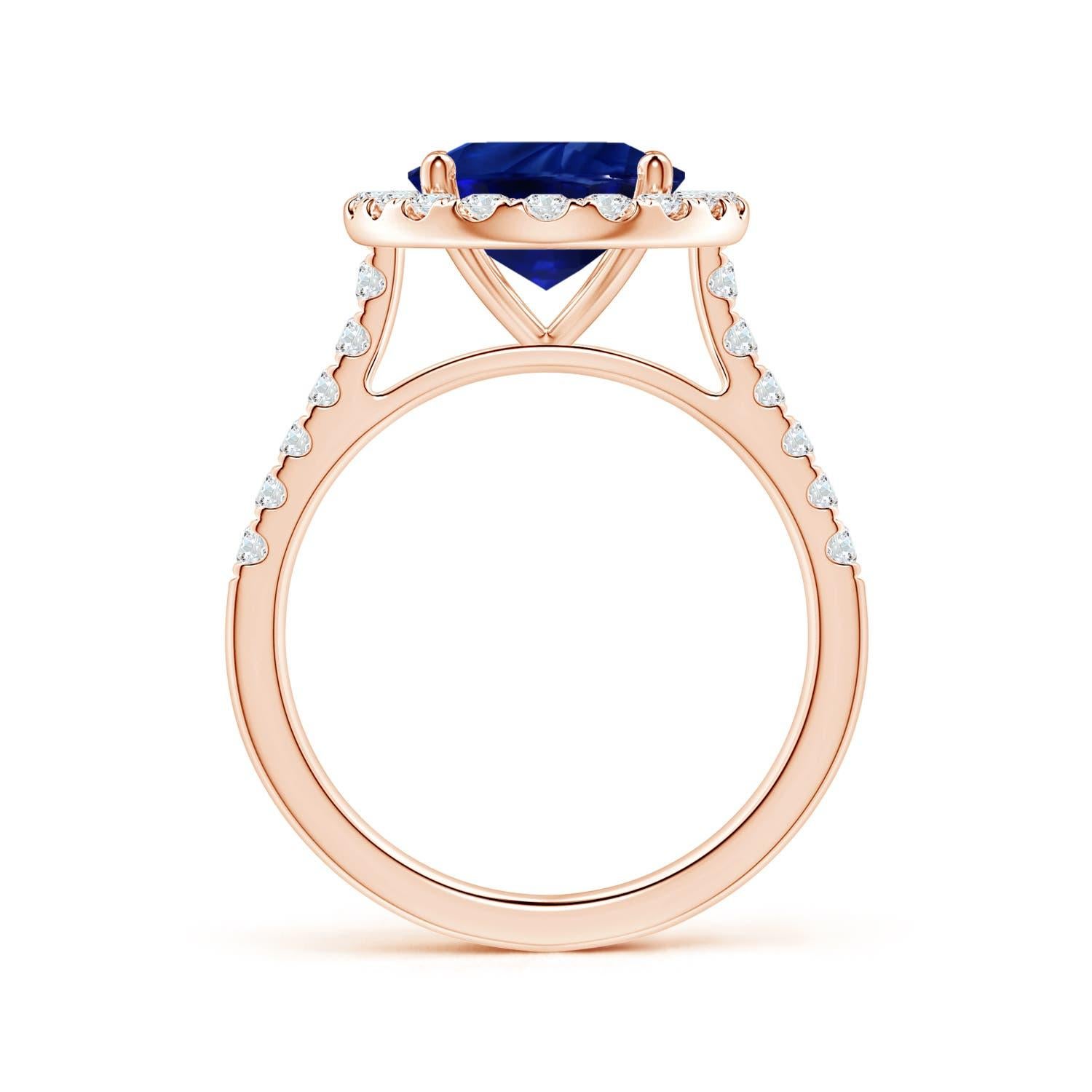 For Sale:  Angara Gia Certified Natural Blue Sapphire Halo Ring in Rose Gold with Diamonds 2