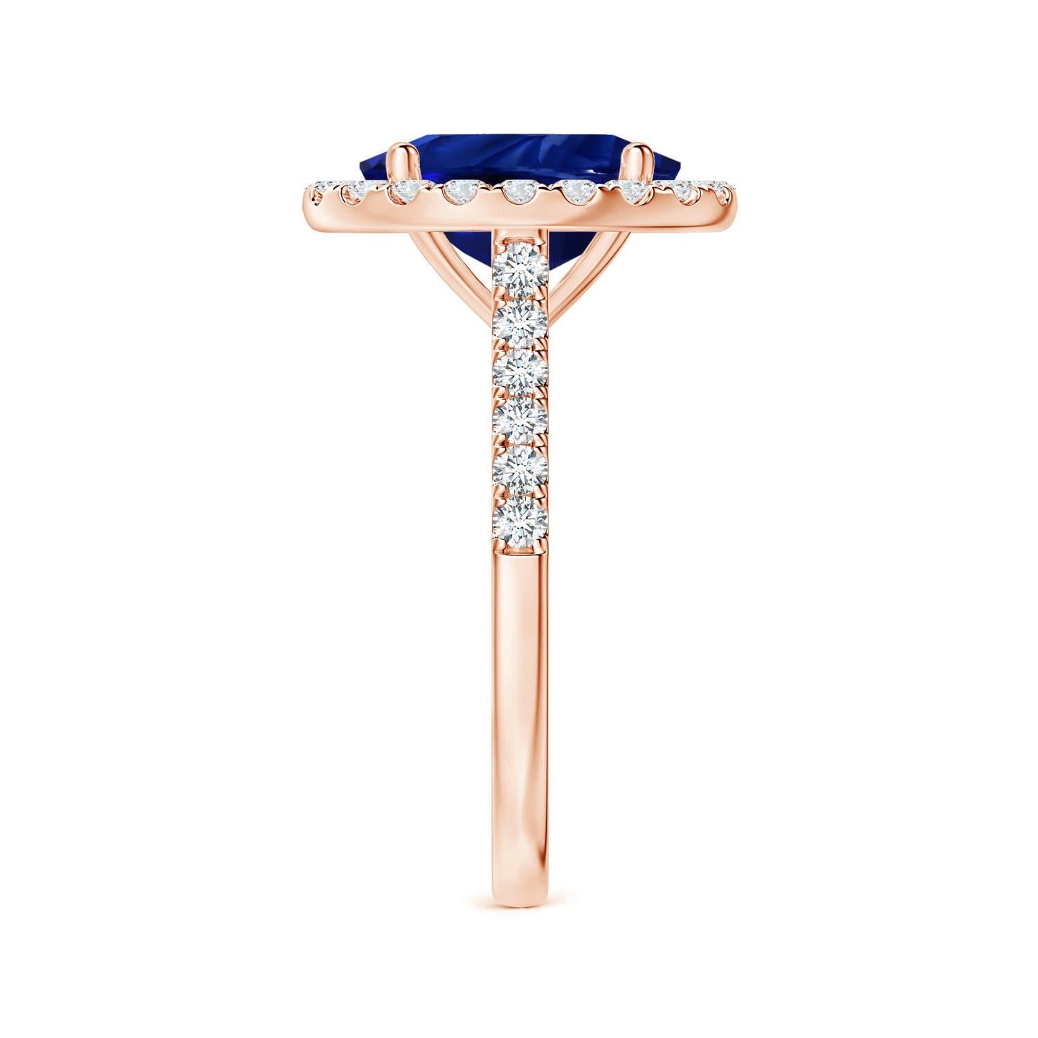 For Sale:  Angara Gia Certified Natural Blue Sapphire Halo Ring in Rose Gold with Diamonds 4