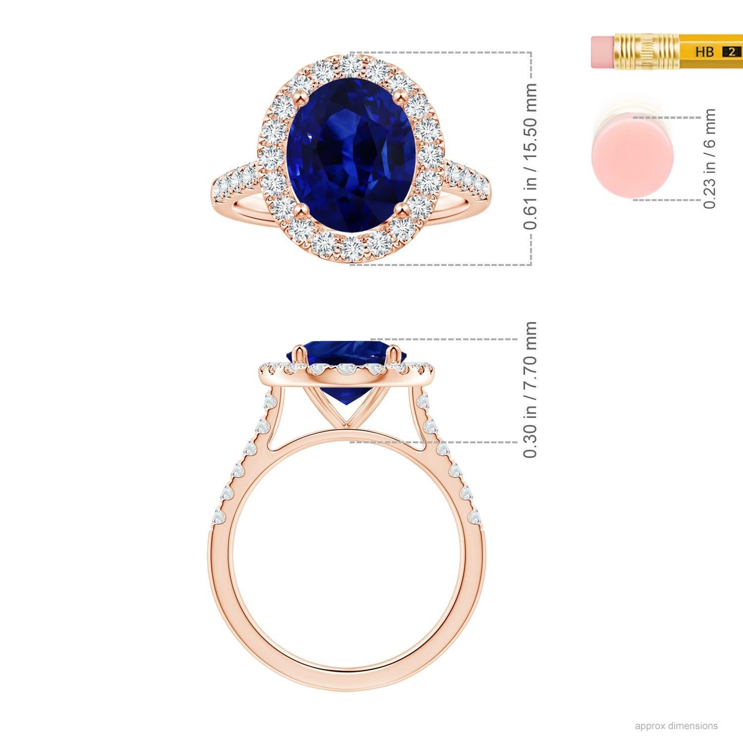 For Sale:  Angara Gia Certified Natural Blue Sapphire Halo Ring in Rose Gold with Diamonds 5