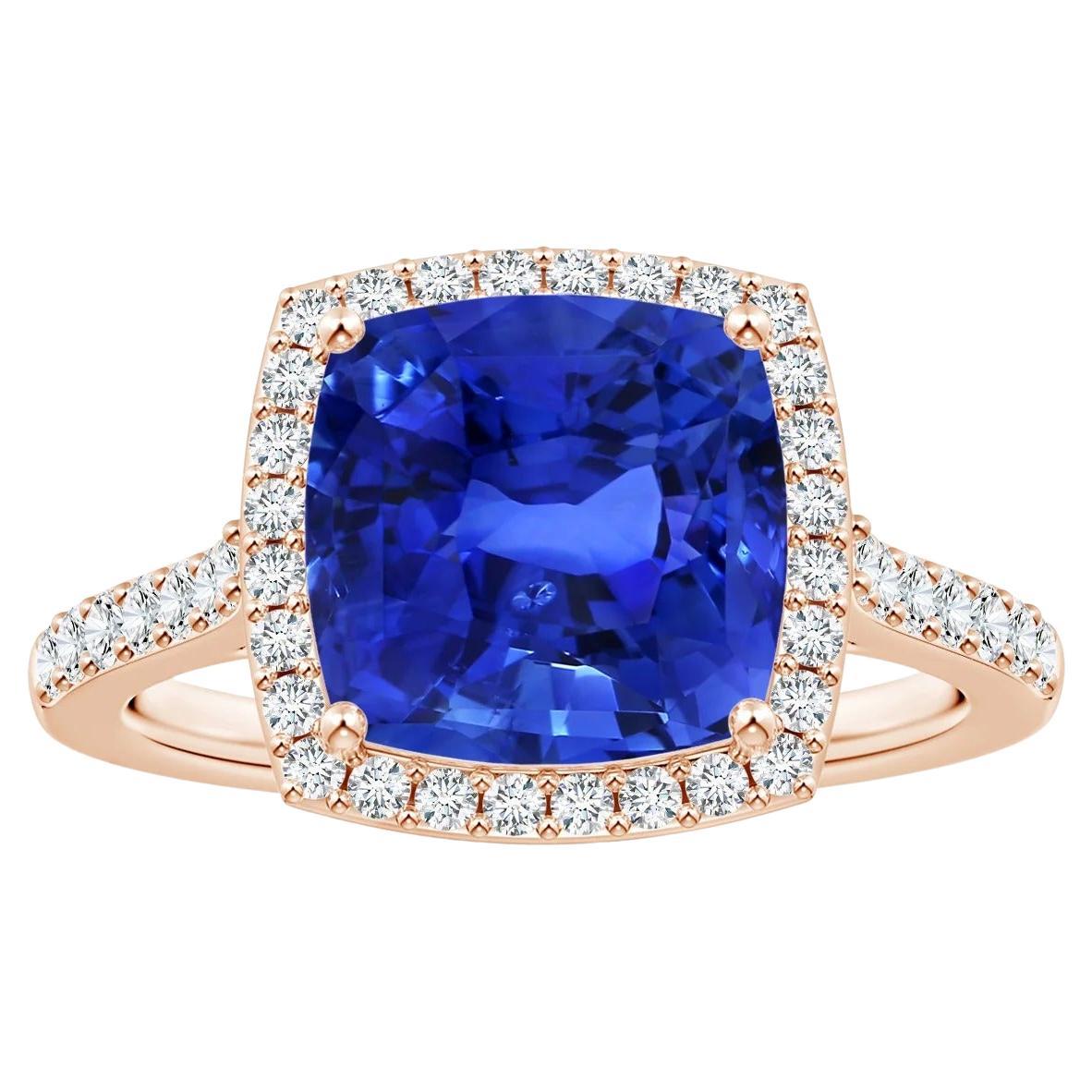 GIA Certified Natural Blue Sapphire Halo Ring in Rose Gold with Diamonds