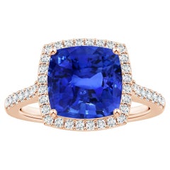 ANGARA GIA Certified Natural Blue Sapphire Halo Ring in Rose Gold with Diamonds