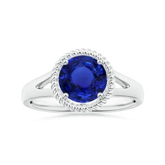 ANGARA Bague halo de saphirs bleus naturels certifiés GIA en or blanc