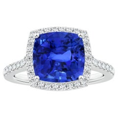 ANGARA GIA zertifizierter natürlicher blauer Saphir-Halo-Ring aus Weißgold mit Diamanten