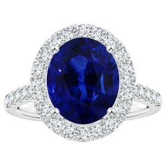 Angara Gia, zertifizierter natürlicher blauer Saphir-Halo-Ring aus Weißgold mit Diamanten