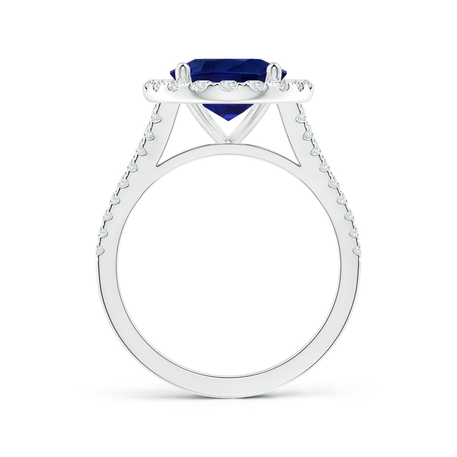 ANGARA GIA Certified Natural Blue Sapphire Halo Split Shank Ring in White Gold 2