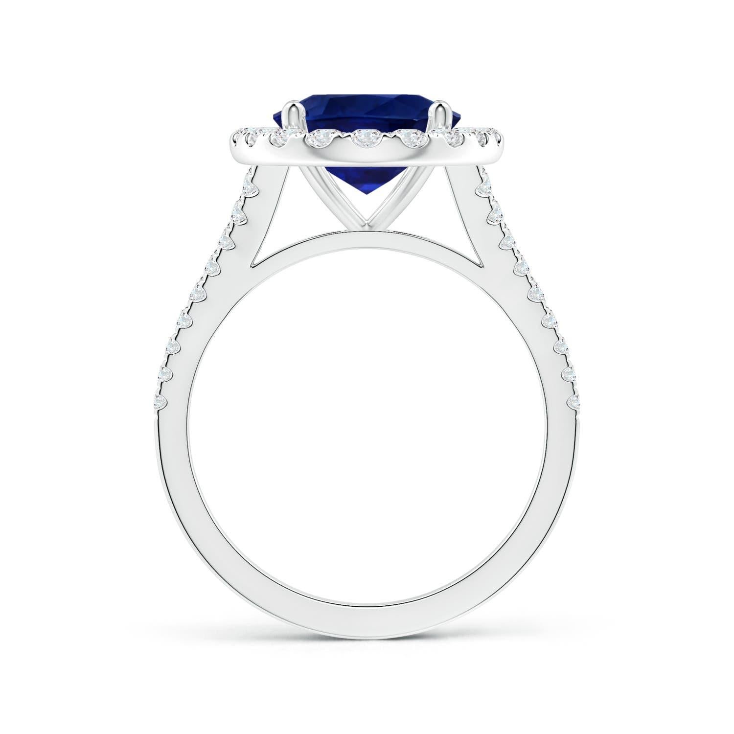 For Sale:  ANGARA GIA Certified Natural Blue Sapphire Halo Split Shank Ring in White Gold 2