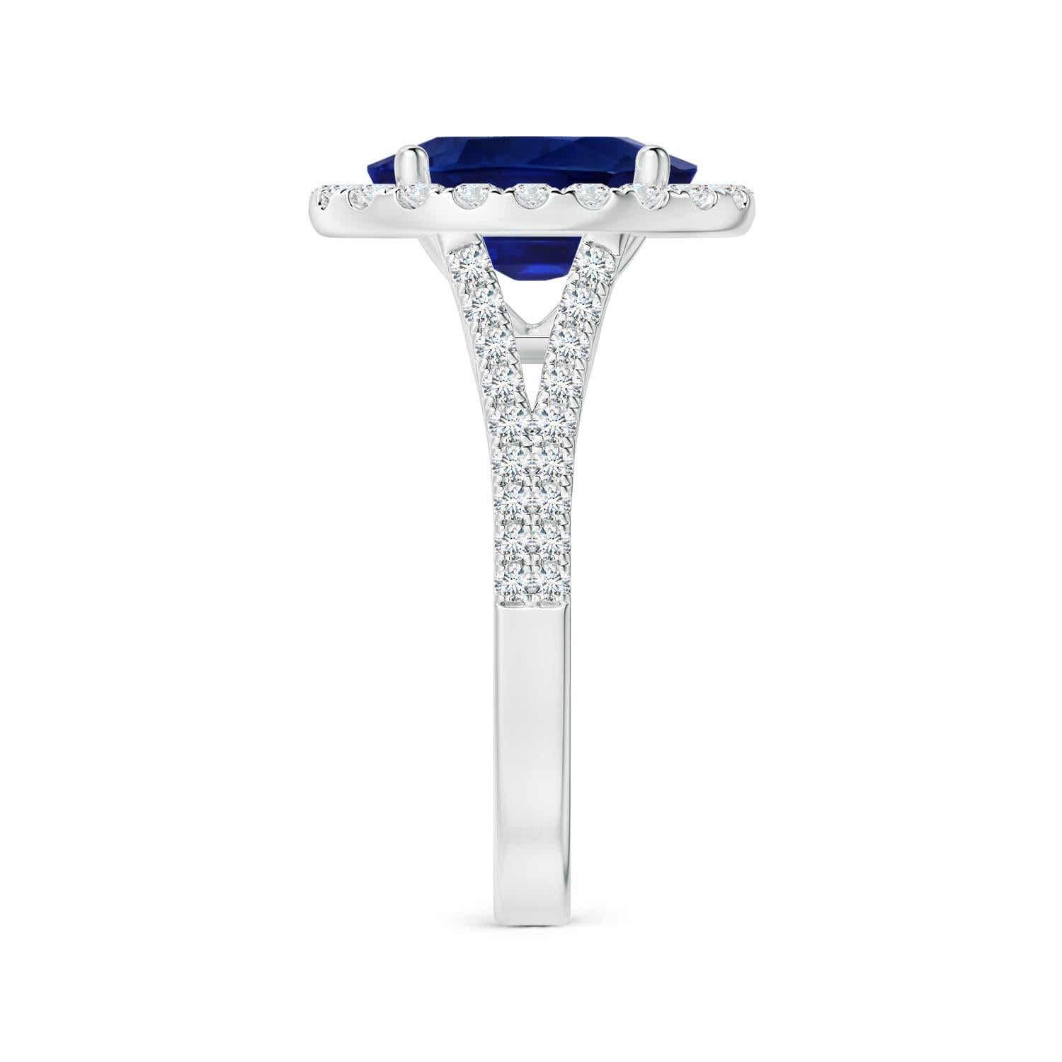 ANGARA GIA Certified Natural Blue Sapphire Halo Split Shank Ring in White Gold 4