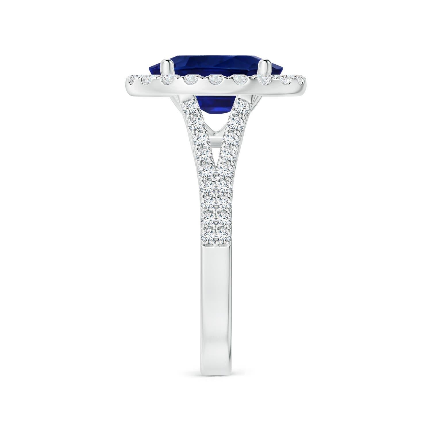 For Sale:  ANGARA GIA Certified Natural Blue Sapphire Halo Split Shank Ring in White Gold 4