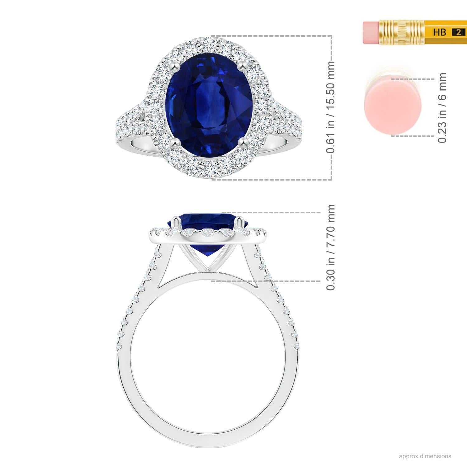 ANGARA GIA Certified Natural Blue Sapphire Halo Split Shank Ring in White Gold 5