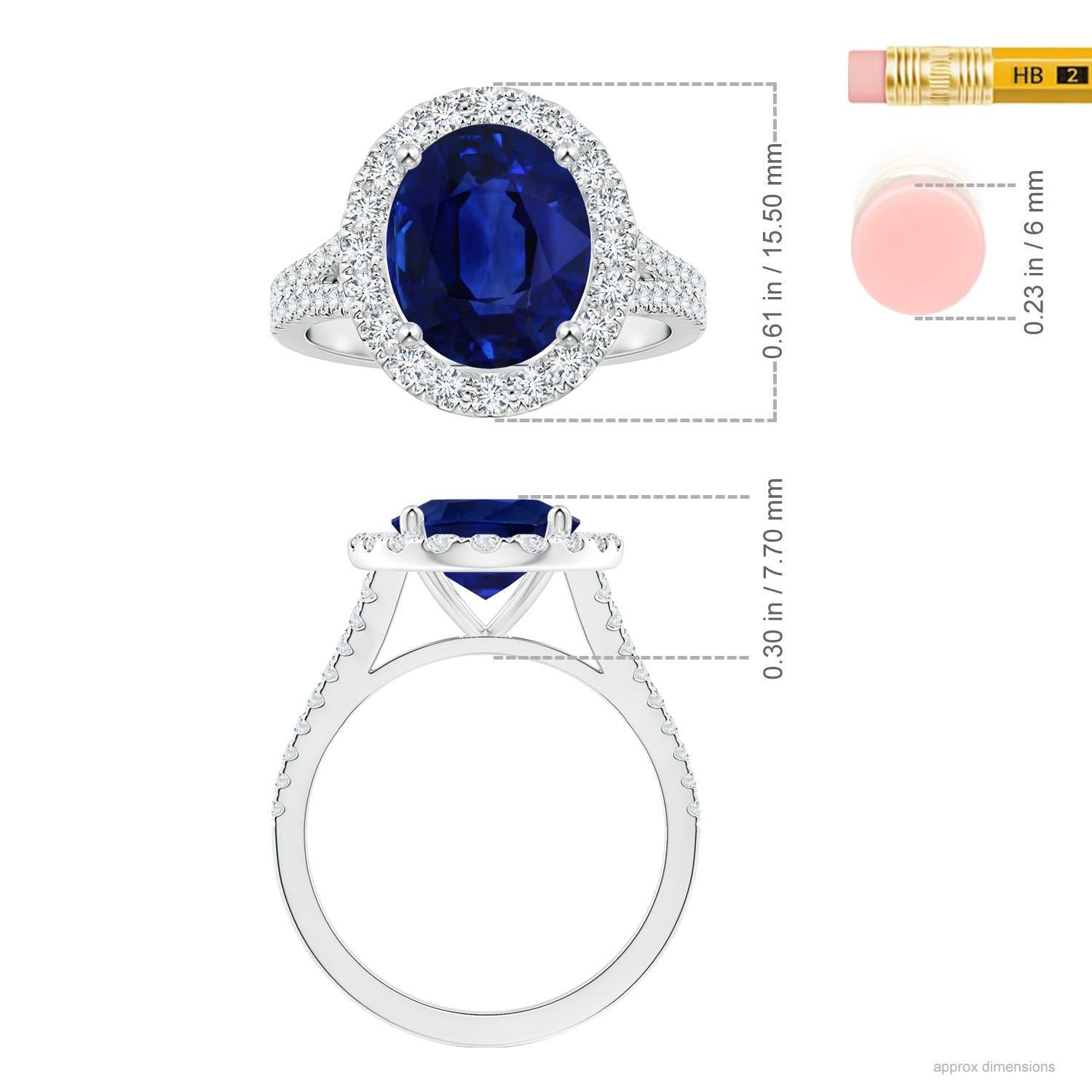 For Sale:  ANGARA GIA Certified Natural Blue Sapphire Halo Split Shank Ring in White Gold 5