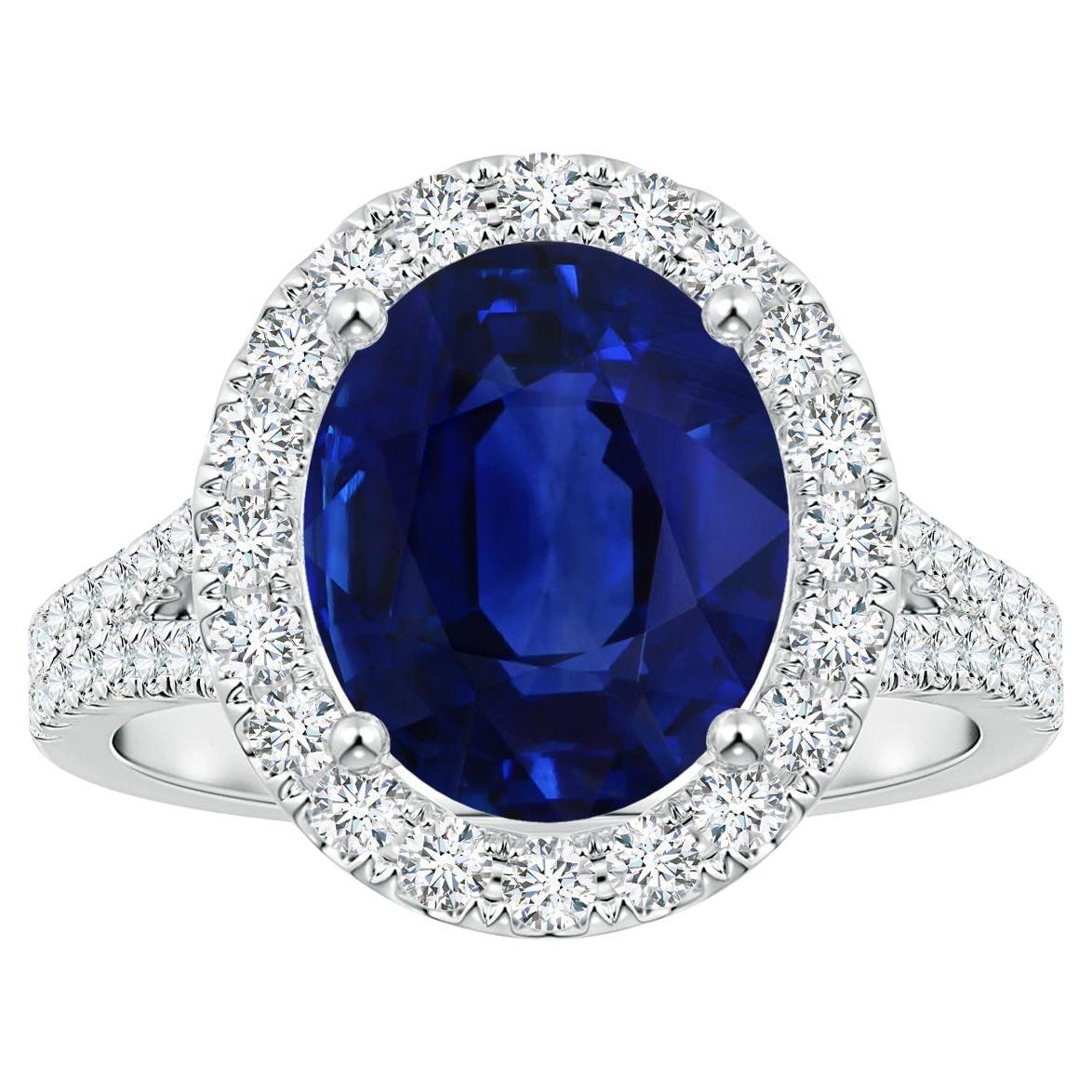 For Sale:  ANGARA GIA Certified Natural Blue Sapphire Halo Split Shank Ring in White Gold
