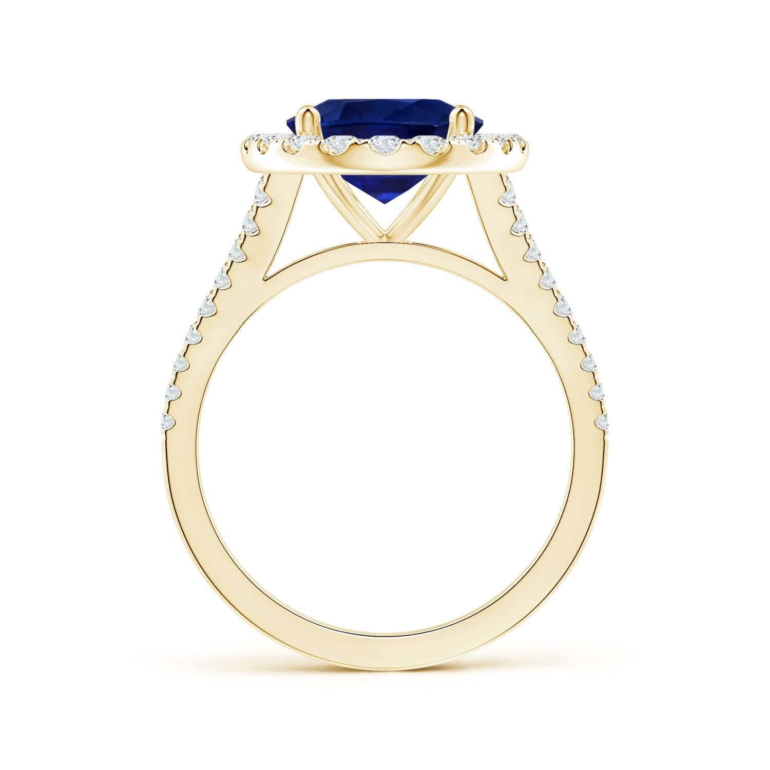 For Sale:  ANGARA GIA Certified Natural Blue Sapphire Halo Split Shank Ring in Yellow Gold 2