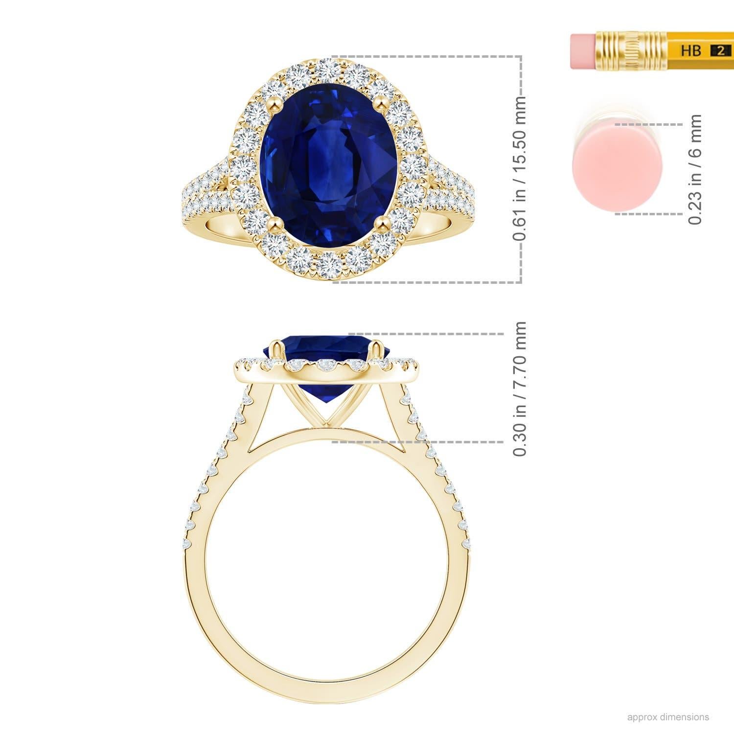 For Sale:  ANGARA GIA Certified Natural Blue Sapphire Halo Split Shank Ring in Yellow Gold 5