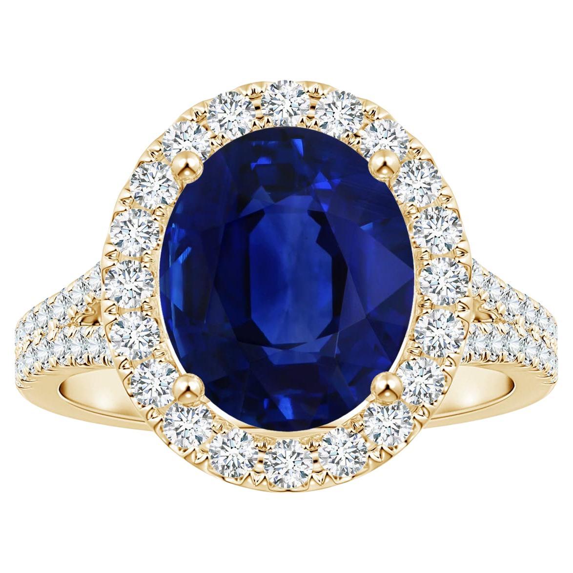For Sale:  ANGARA GIA Certified Natural Blue Sapphire Halo Split Shank Ring in Yellow Gold