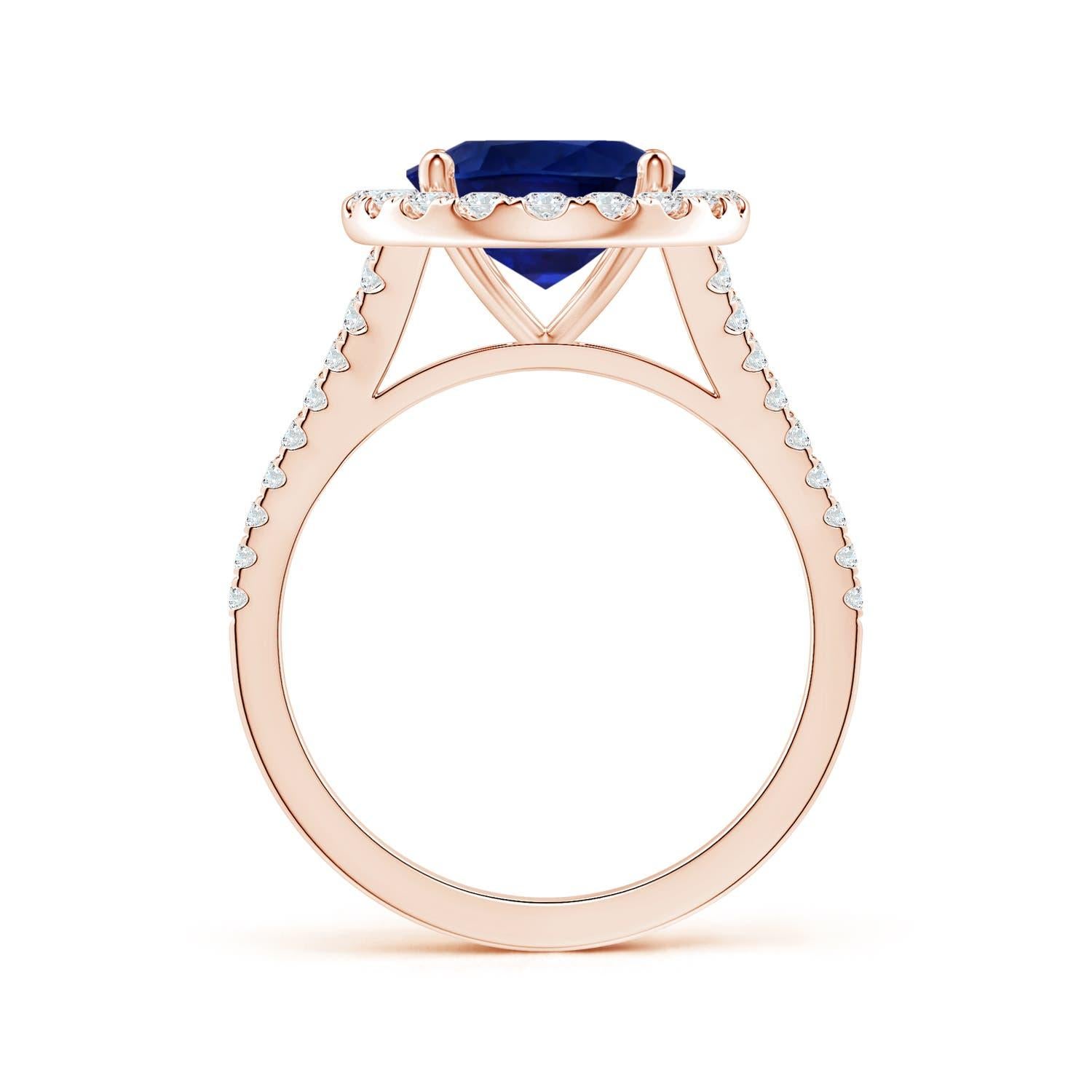 For Sale:  ANGARA GIA Certified Natural Blue Sapphire Halo Split Shank Rose Gold Ring 2