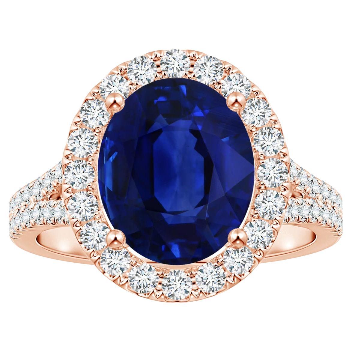 For Sale:  ANGARA GIA Certified Natural Blue Sapphire Halo Split Shank Rose Gold Ring