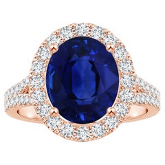 ANGARA GIA zertifizierter natürlicher blauer Saphir Halo geteilter Schaft Roségold Ring