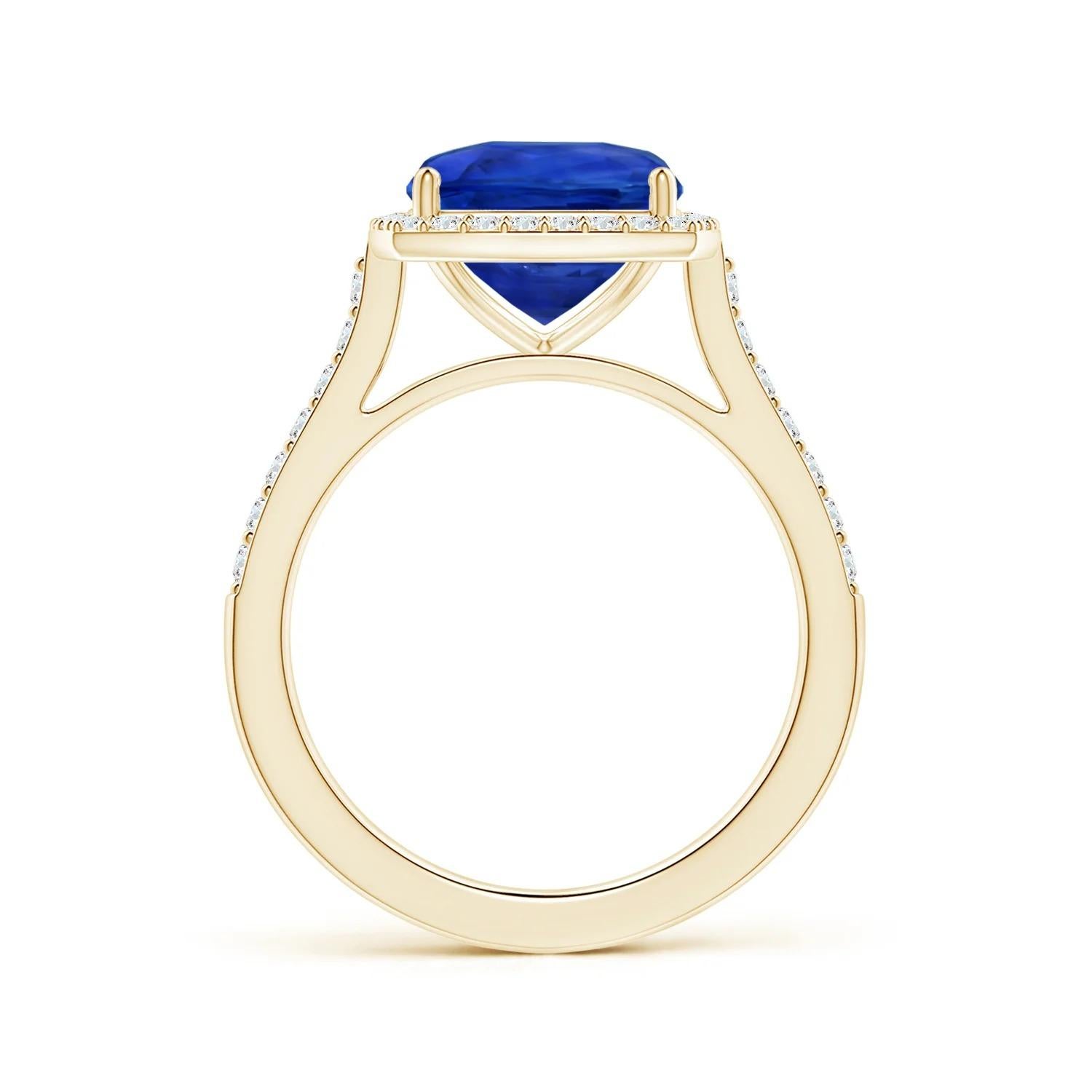 GIA Certified Natural Blue Sapphire Halo Yellow Gold Ring with Diamonds 2