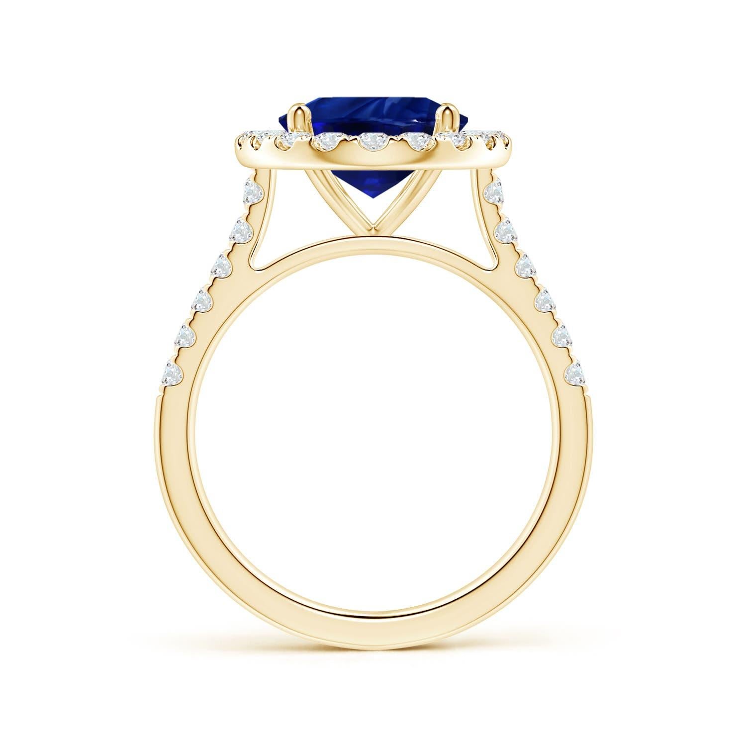 Im Angebot: ANGARA GIA zertifizierter natürlicher blauer Saphir Halo Gelbgoldring mit Diamanten () 2