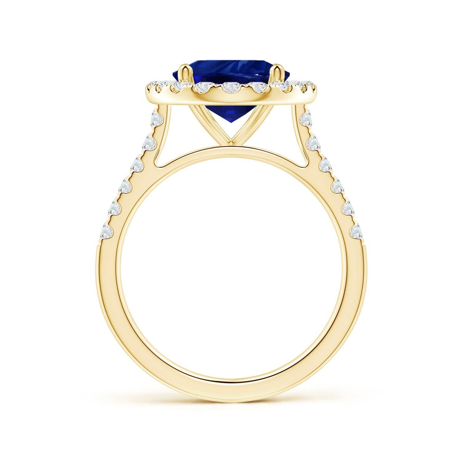 For Sale:  Angara Gia Certified Natural Blue Sapphire Halo Yellow Gold Ring with Diamonds 2