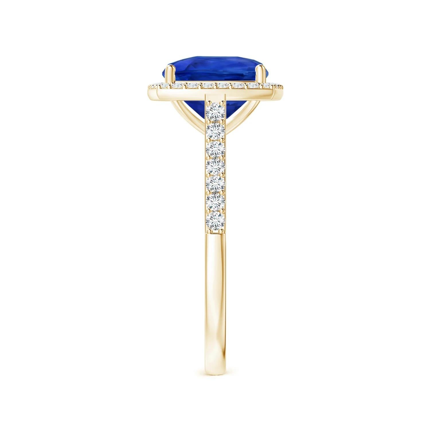 GIA Certified Natural Blue Sapphire Halo Yellow Gold Ring with Diamonds 4