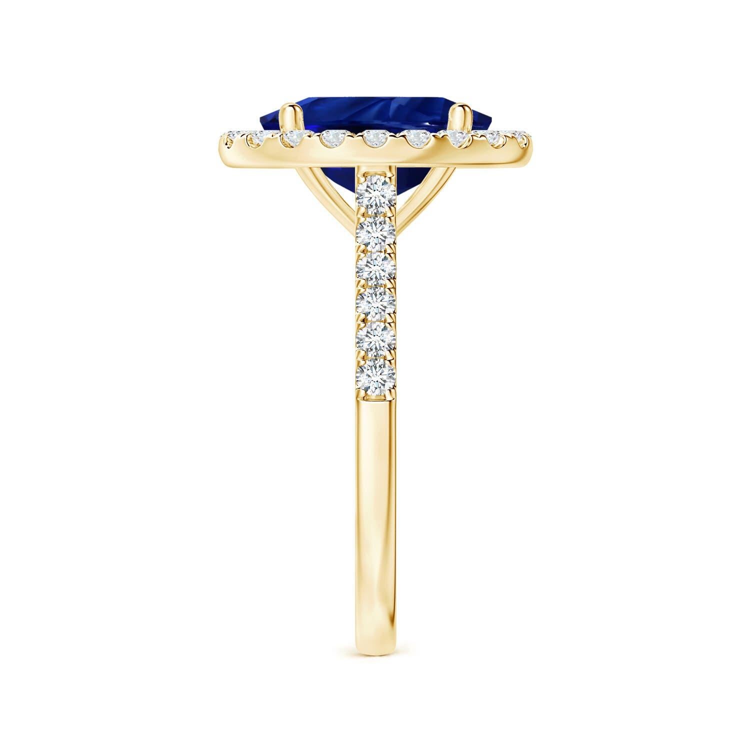 For Sale:  Angara Gia Certified Natural Blue Sapphire Halo Yellow Gold Ring with Diamonds 4