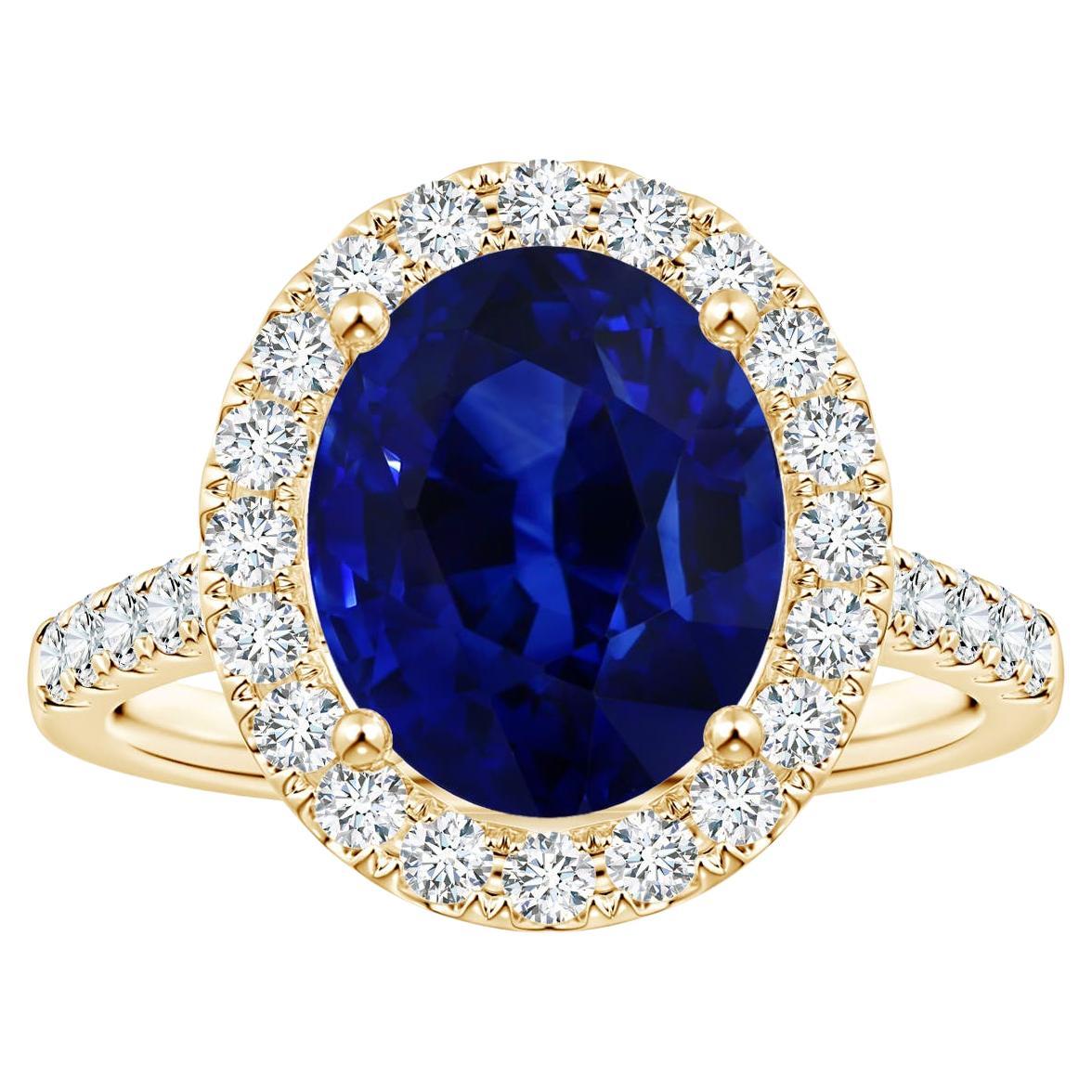 For Sale:  ANGARA GIA Certified Natural Blue Sapphire Halo Yellow Gold Ring with Diamonds
