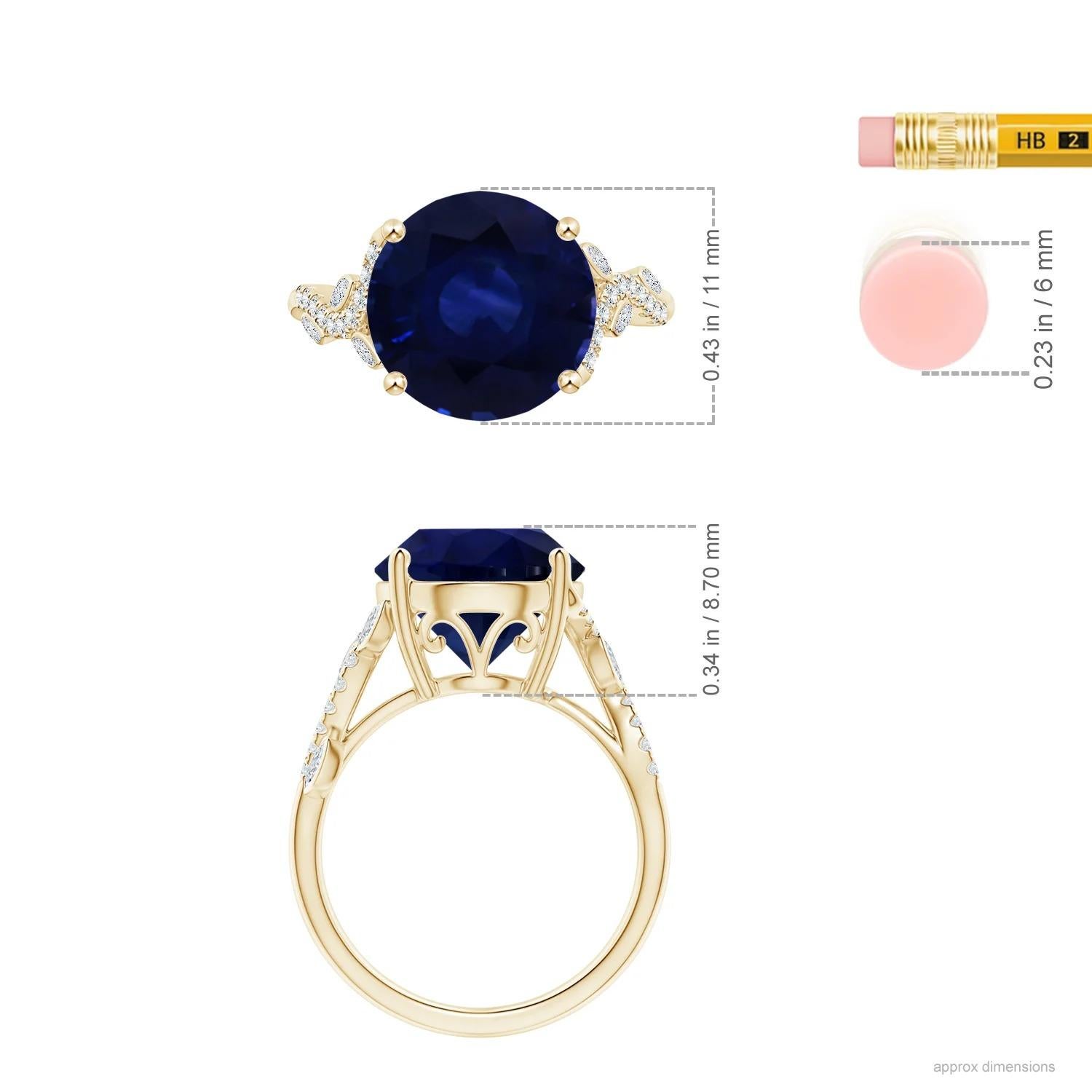 For Sale:  Angara Gia Certified Natural Blue Sapphire & Marquise Diamonds Yellow Gold Ring 5