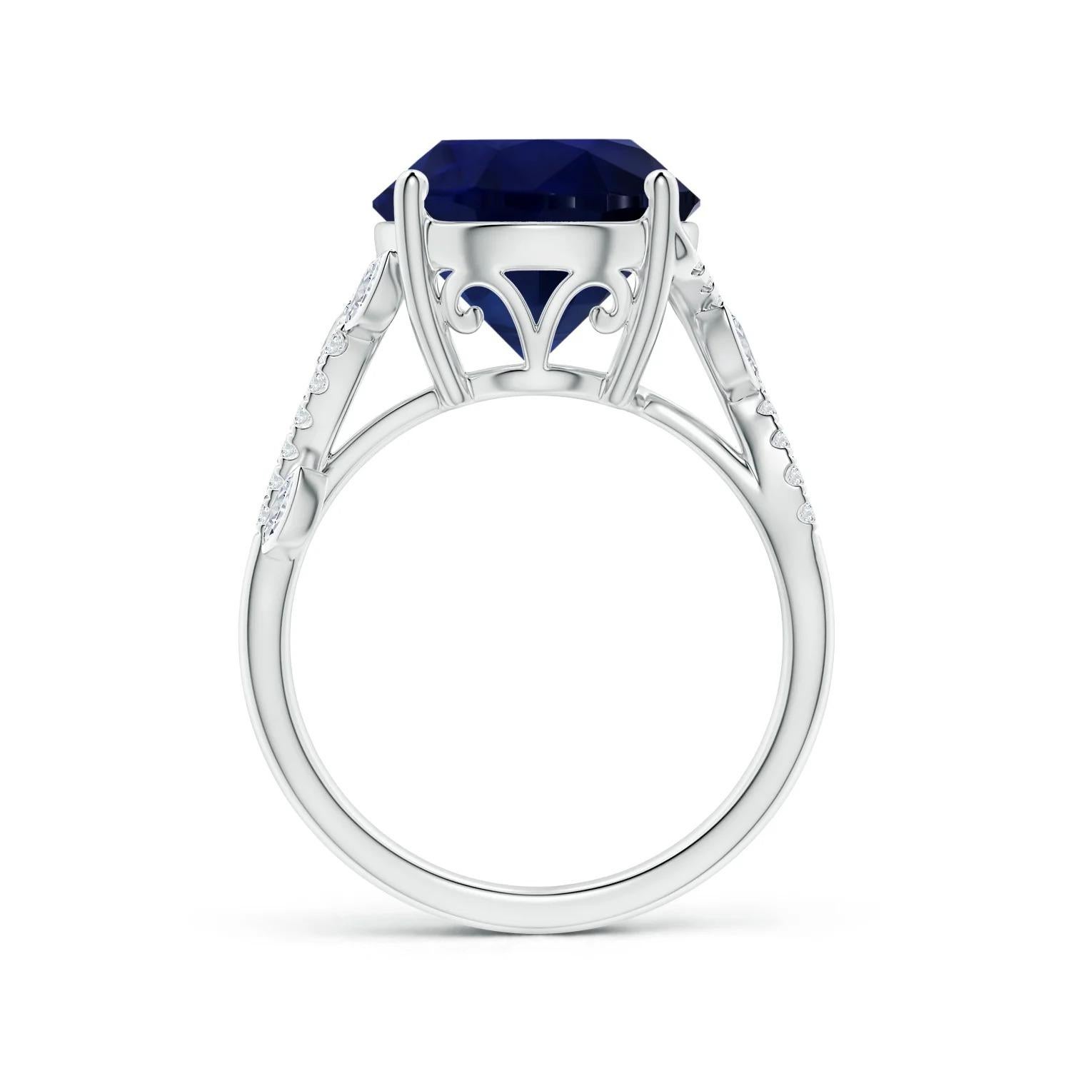 ANGARA GIA Certified Natural Blue Sapphire Platinum Ring with Marquise Diamonds 2