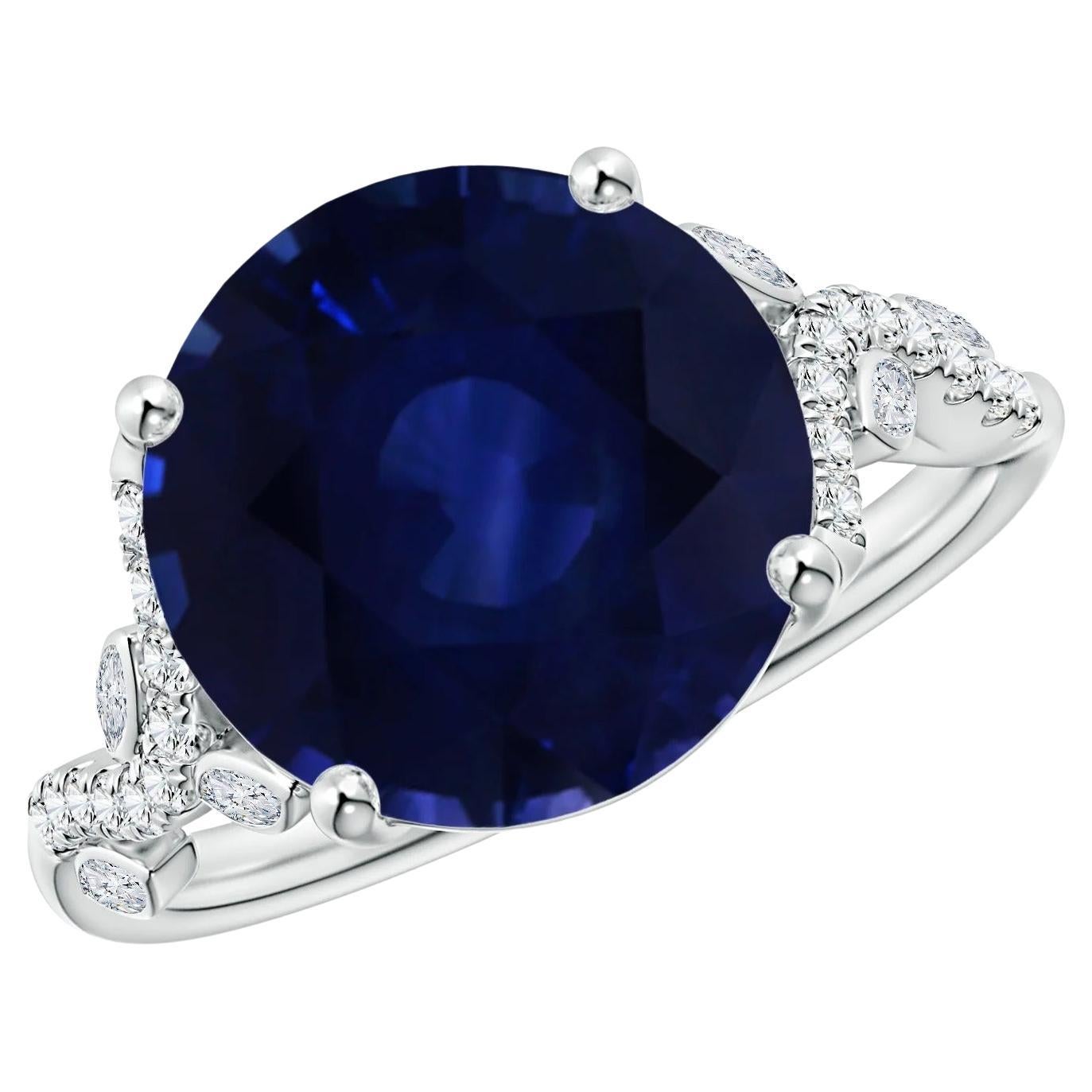 For Sale:  ANGARA GIA Certified Natural Blue Sapphire Platinum Ring with Marquise Diamonds