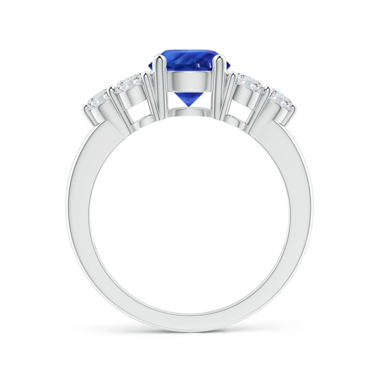 For Sale:  Angara GIA Certified Natural Blue Sapphire Platinum Ring with Trio Diamonds 2
