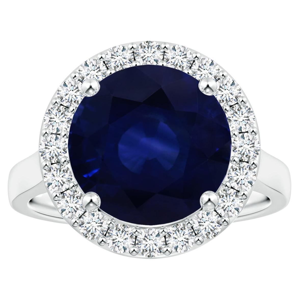 ANGARA GIA Certified Natural 6.63ct Blue Sapphire Ring with Diamond in Platinum