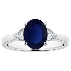 ANGARA GIA Certified Natural Blue Sapphire Ring in Platinum with Side Diamonds