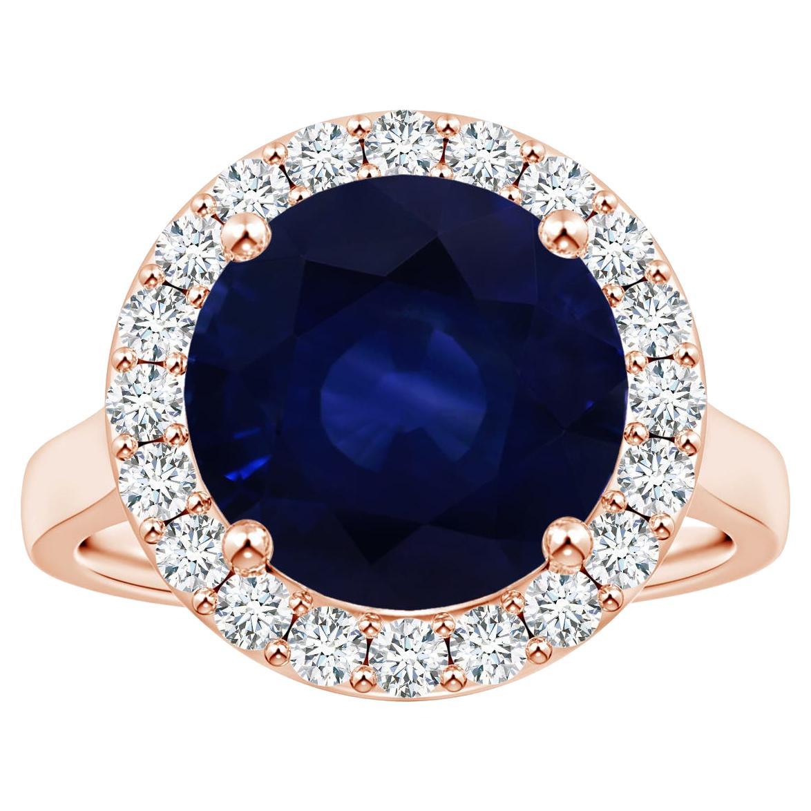 ANGARA GIA Certified Natural 6.63ct Blue Sapphire Ring with Diamond in Rose Gold