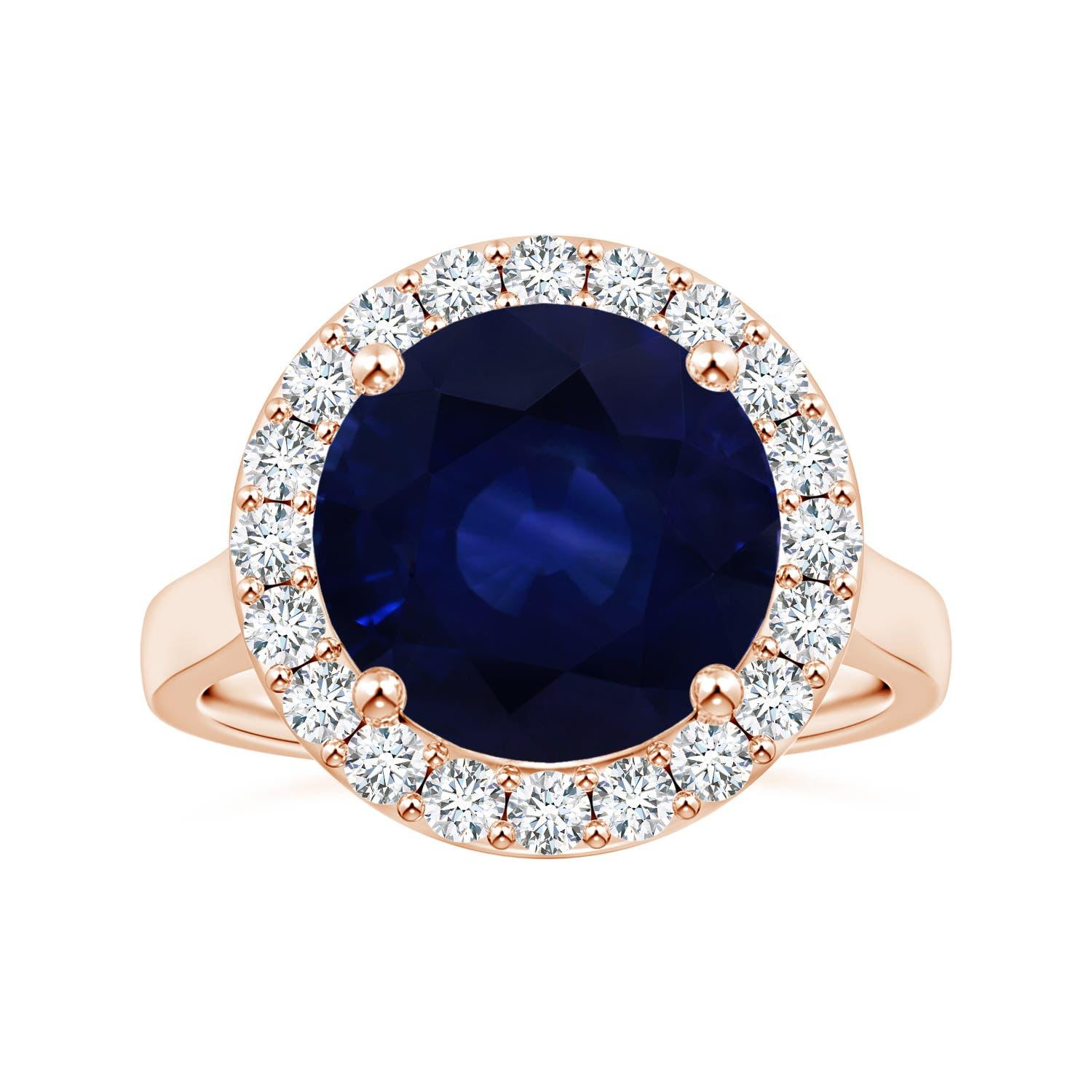 ANGARA GIA Certified Natural 6.63ct Blue Sapphire Ring with Diamond in Rose Gold