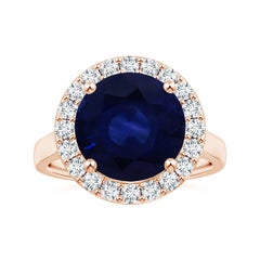 ANGARA GIA Certified Natural Blue Sapphire Ring in Rose Gold with Diamond Halo